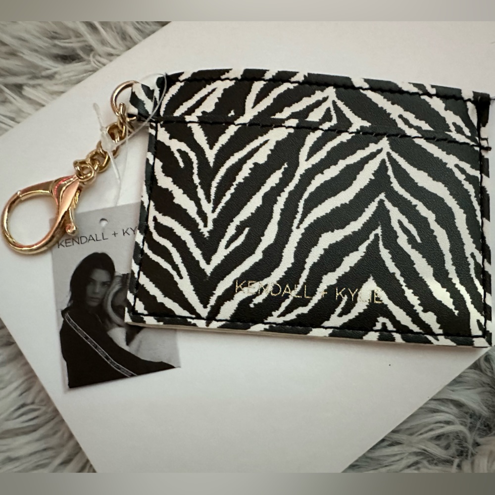 NEW KENDALL & KYLIE vegan leather card holder wallet zebra black gold rare